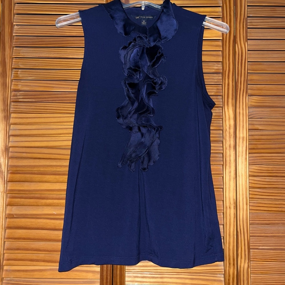 346 Brooks Brothers Sleeveless Blue Ruffles Size‎ Medium Top